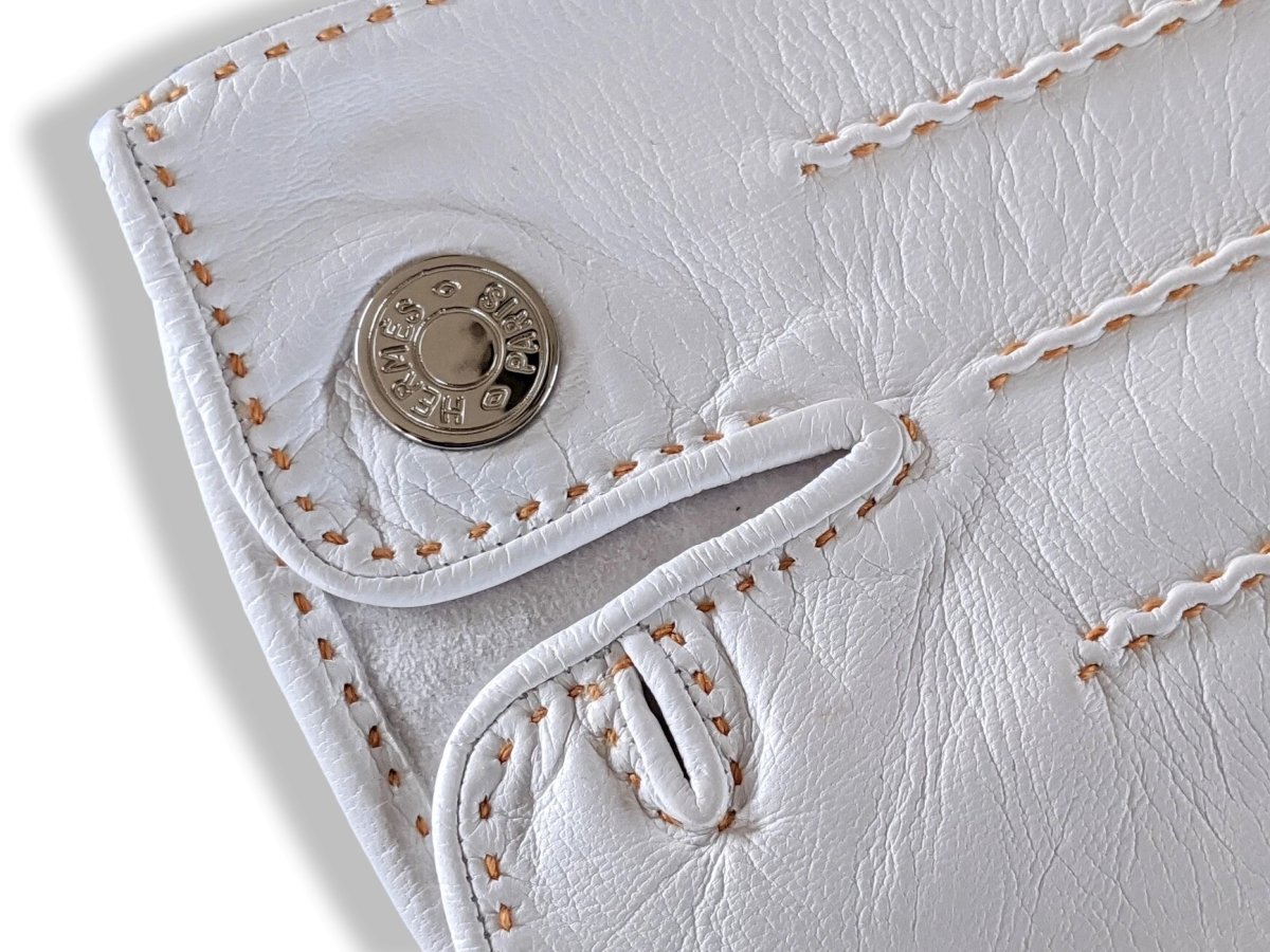 Hermes [GL18] Women's Blanc Glace/Palladium Lambskin GANTS FEMME NERVURES DROITES Gloves Sz 080, BNWTIB! - poupishop