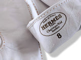 Hermes [GL18] Women's Blanc Glace/Palladium Lambskin GANTS FEMME NERVURES DROITES Gloves Sz 080, BNWTIB! - poupishop