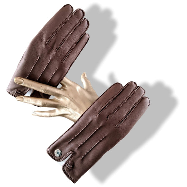Hermes [GL19] Women's Chocolat Glace Lambskin GANTS FEMME NERVURES DROITES Gloves Sz 075, BNIB! - poupishop