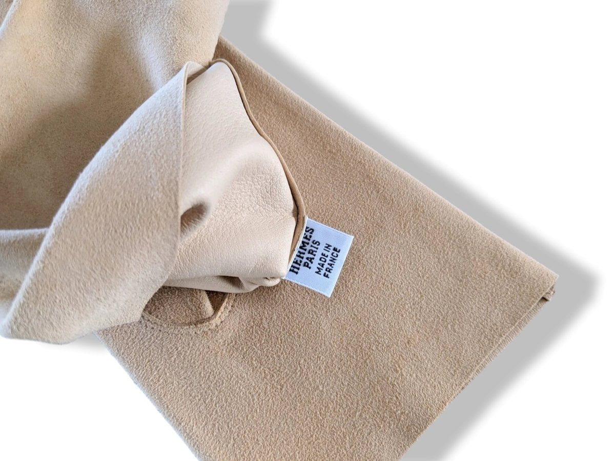 Hermes [GL22] Women's Sable Suede Daim GANTS FEMME Gloves Sz S, New! - poupishop