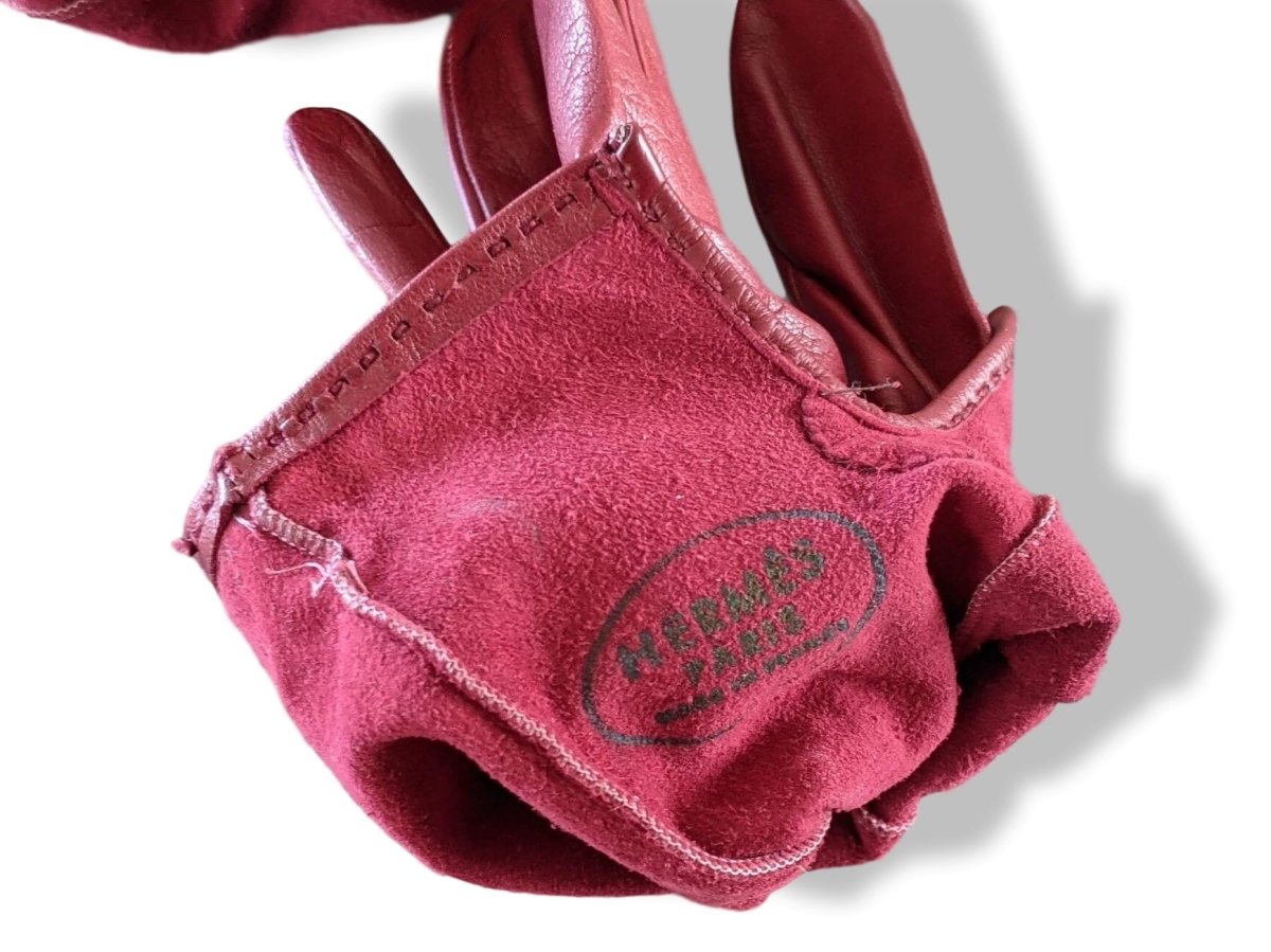 Hermes [GL23] Women's Red H Kid Skin GANTS FEMME KELLY Kelly Gloves Sz7, New! - poupishop