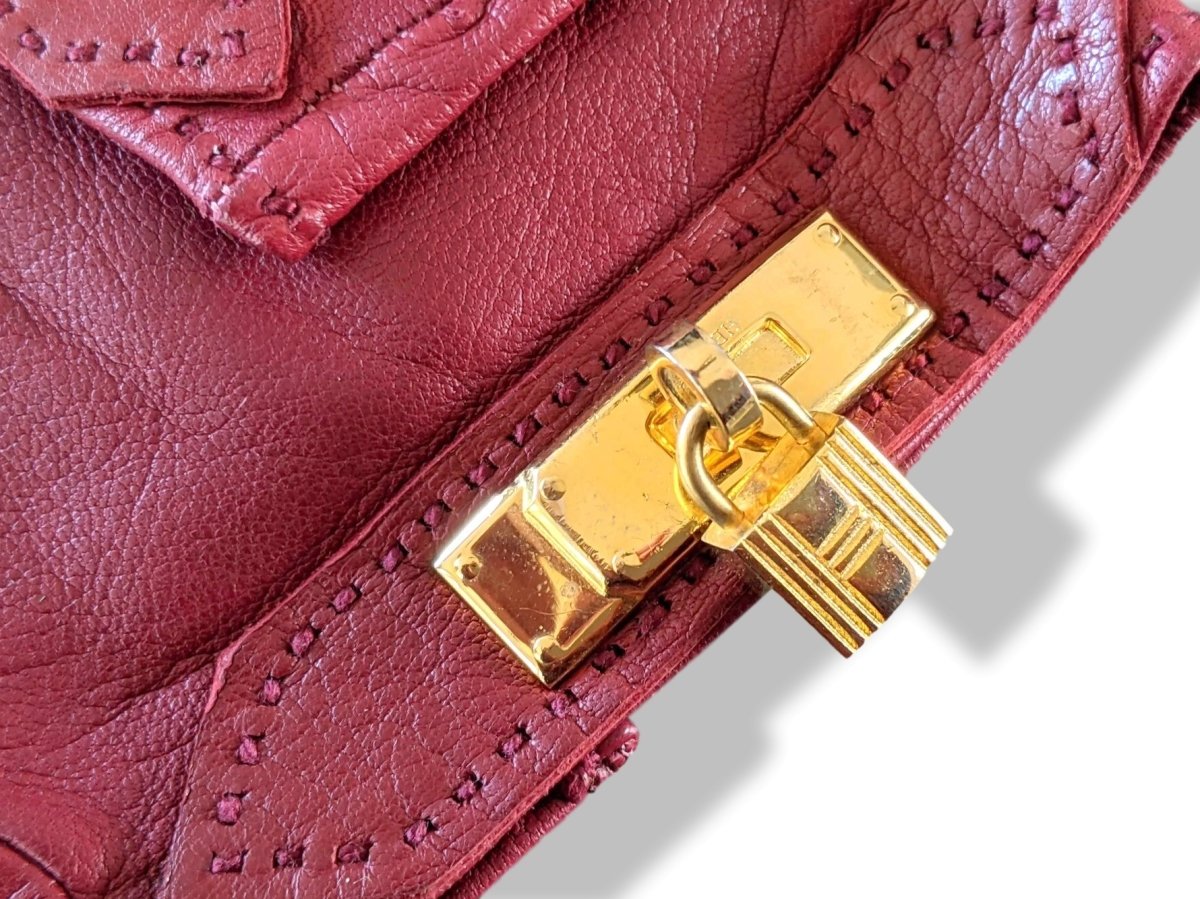 Hermes [GL23] Women's Red H Kid Skin GANTS FEMME KELLY Kelly Gloves Sz7, New! - poupishop