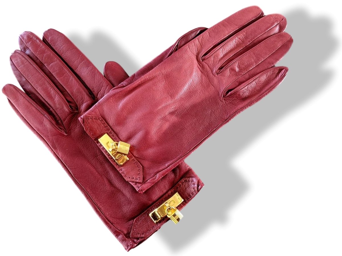 Hermes [GL23] Women's Red H Kid Skin GANTS FEMME KELLY Kelly Gloves Sz7, New! - poupishop