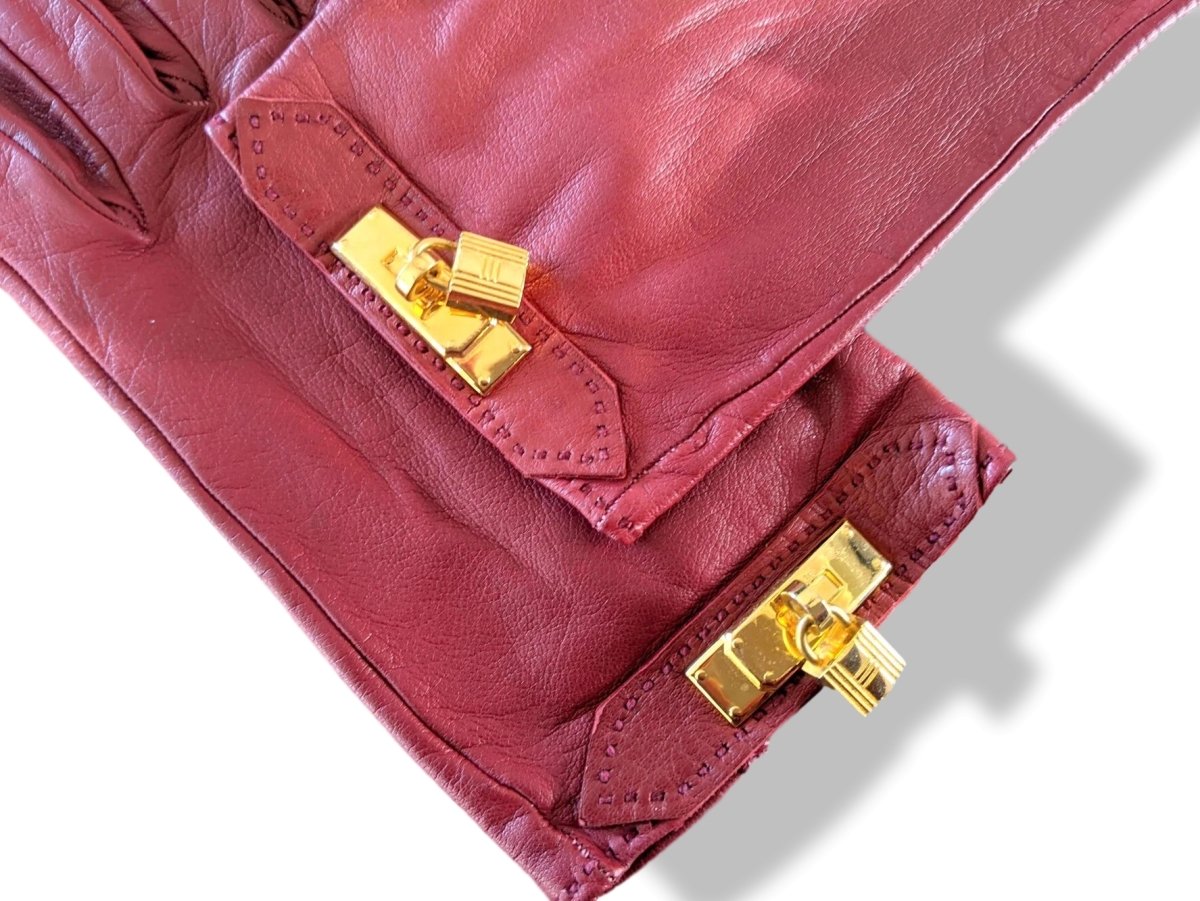 Hermes [GL23] Women's Red H Kid Skin GANTS FEMME KELLY Kelly Gloves Sz7, New! - poupishop
