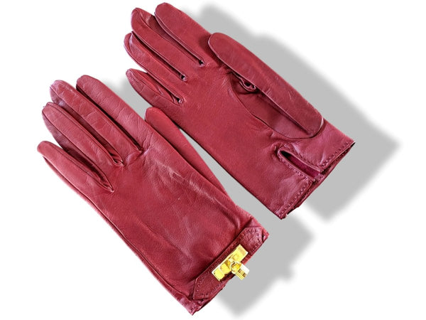 Hermes [GL23] Women's Red H Kid Skin GANTS FEMME KELLY Kelly Gloves Sz7, New! - poupishop