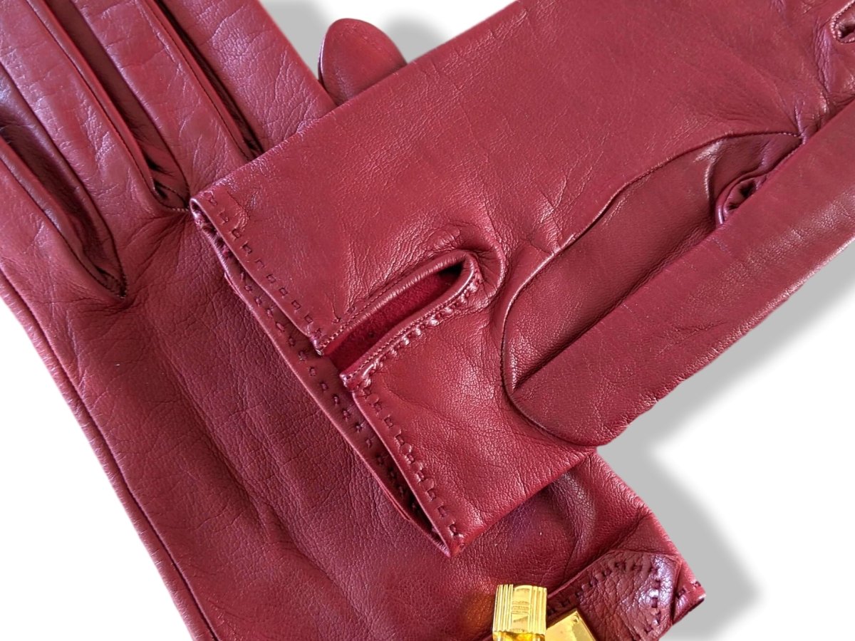Hermes [GL23] Women's Red H Kid Skin GANTS FEMME KELLY Kelly Gloves Sz7, New! - poupishop