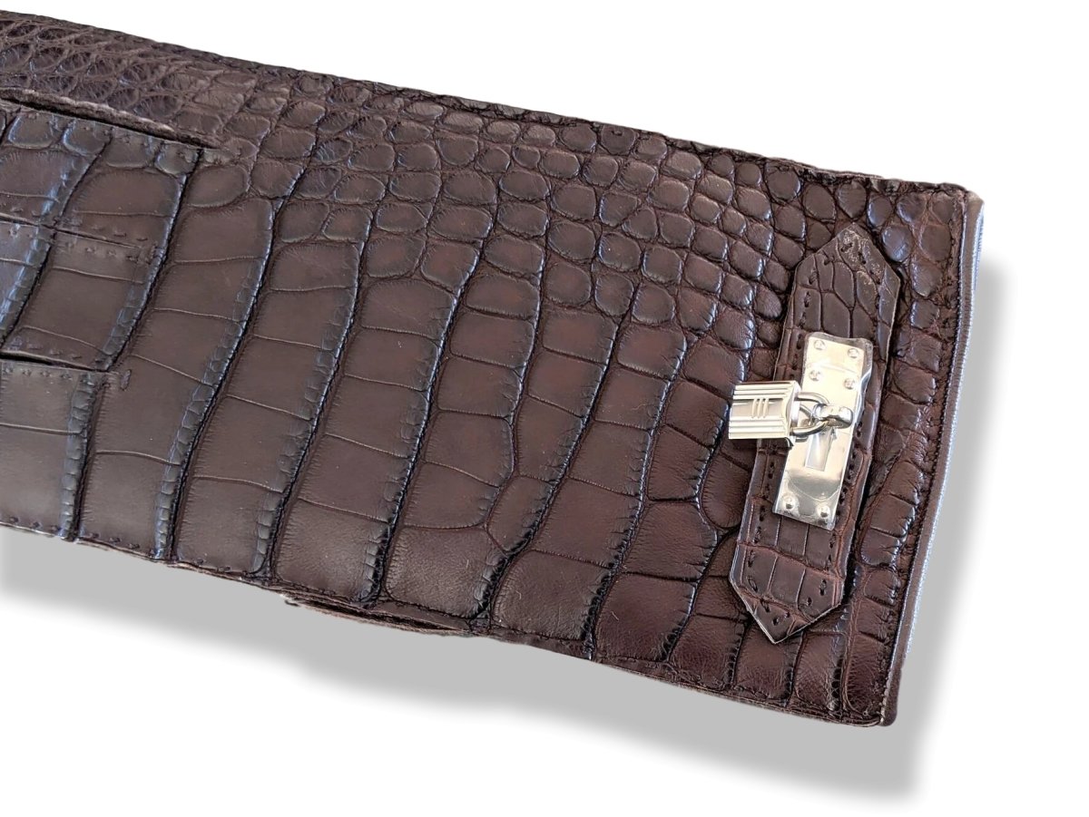 Hermes [GL26] Moka Matte Croco Skin/Lambskin Women's GANTS FEMME SOYA Kelly Gloves Sz7,5, NIB ! - poupishop