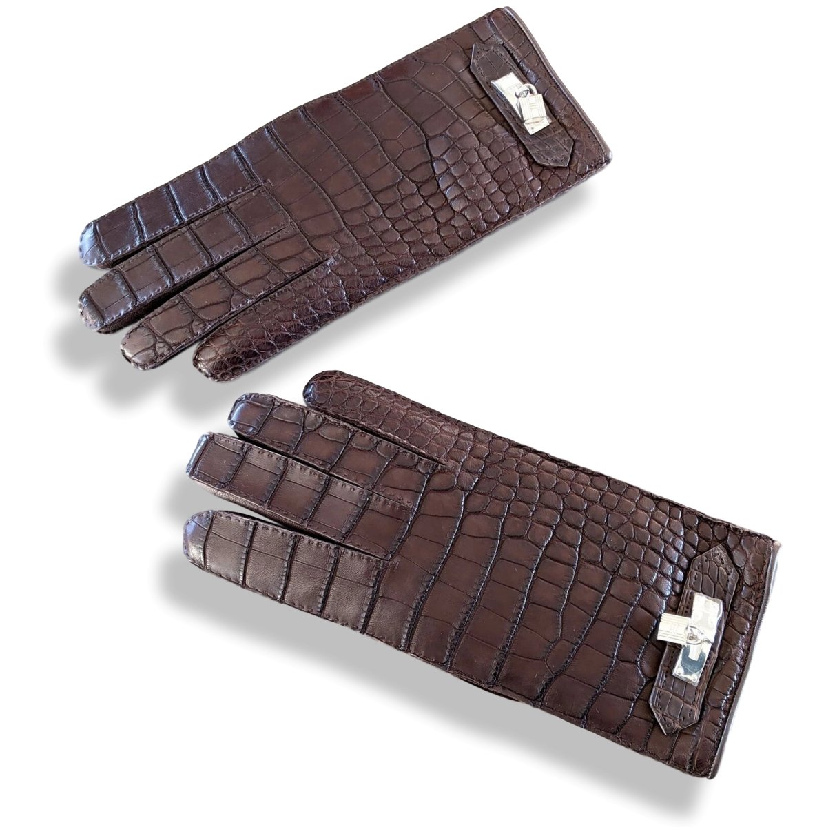 Hermes [GL26] Moka Matte Croco Skin/Lambskin Women's GANTS FEMME SOYA Kelly Gloves Sz7,5, NIB ! - poupishop