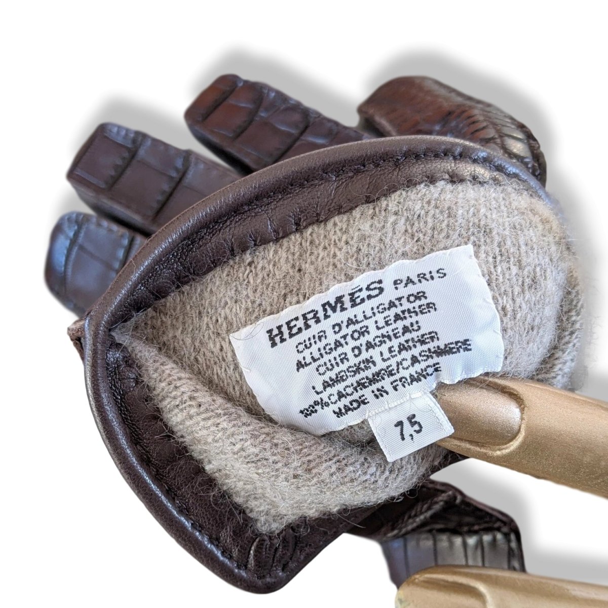 Hermes [GL26] Moka Matte Croco Skin/Lambskin Women's GANTS FEMME SOYA Kelly Gloves Sz7,5, NIB ! - poupishop