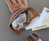 Hermes [GL27] Women's Ecru/Gold/Marine Agneau SANGLE GANTS FEMME Gloves, BNWT! - poupishop