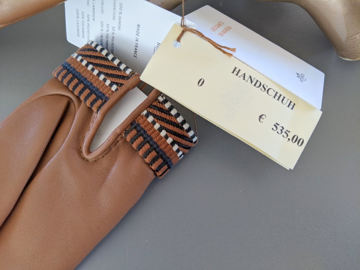Hermes [GL27] Women's Ecru/Gold/Marine Agneau SANGLE GANTS FEMME Gloves, BNWT! - poupishop