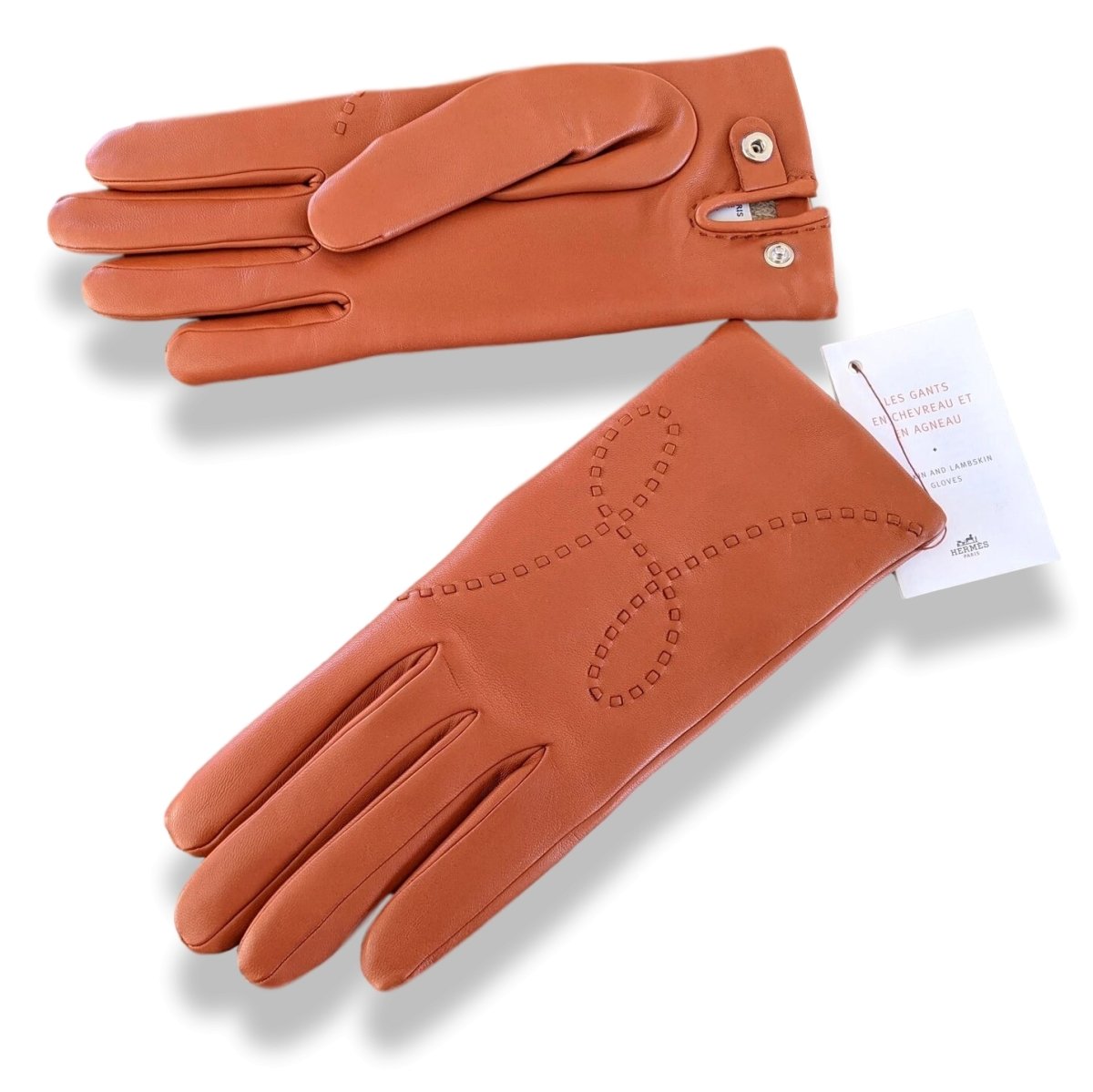 Hermes [GL29] Women's Brique Agneau PIQURE H STYLISE GANTS FEMME Gloves, BNWT! - poupishop