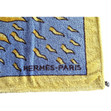 Hermes Jaune Clair /Bleu/Blanc "Gloria Soli" Sun Terry Beach Towel 150 x 90 cm