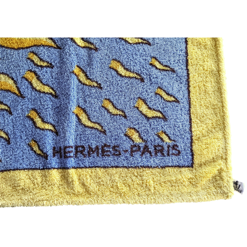 Hermes Jaune Clair /Bleu/Blanc "Gloria Soli" Sun Terry Beach Towel 150 x 90 cm