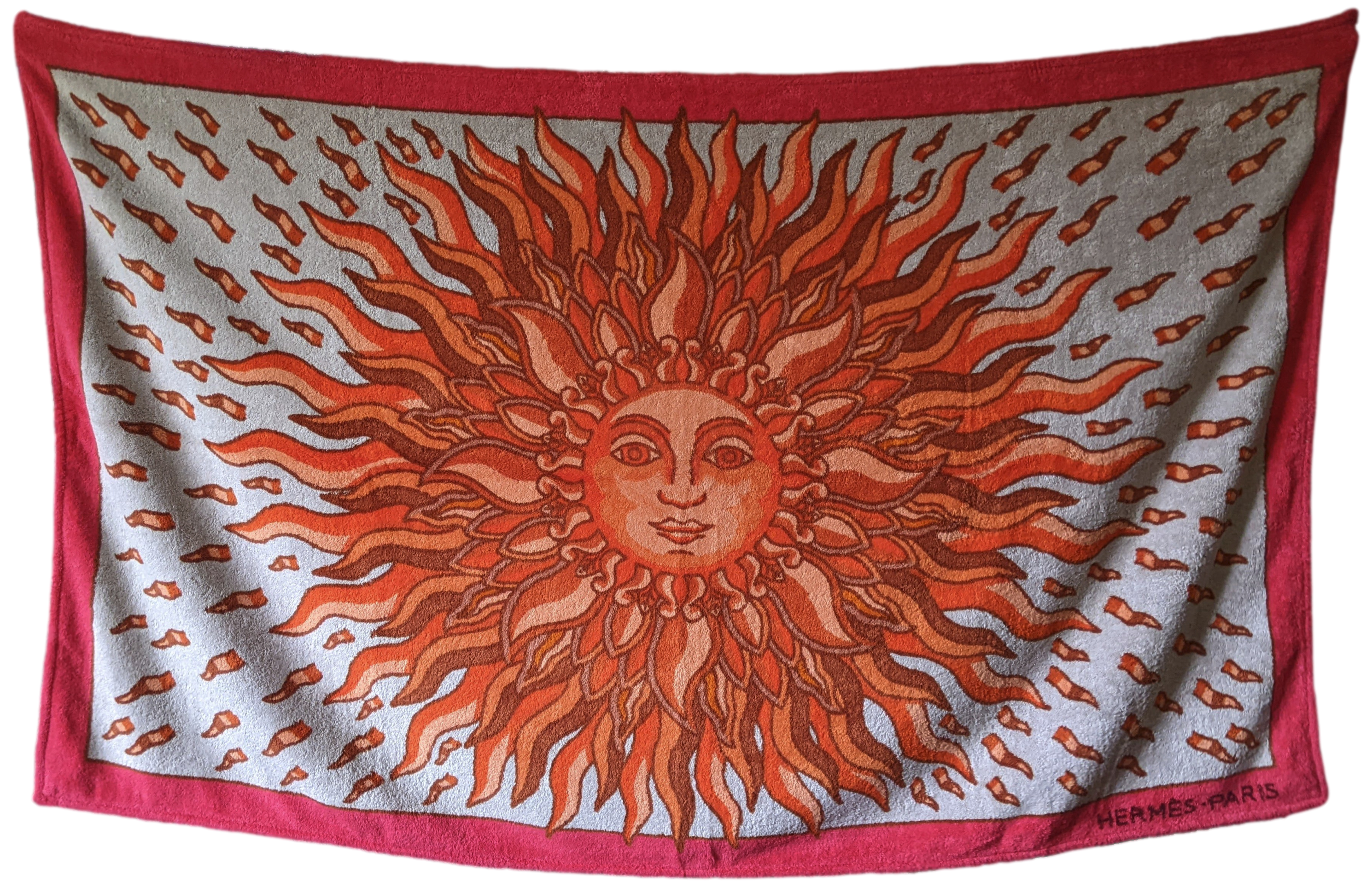 Produits Hermes Vintage "Gloria Soli" Sun Tapis de Plage Terry Beach Towel GM 90 x 150 cm