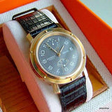 Hermes Gold 750 Clipper Reserve de Marche Automatic Or GML Alligator Watch, NIB! - poupishop