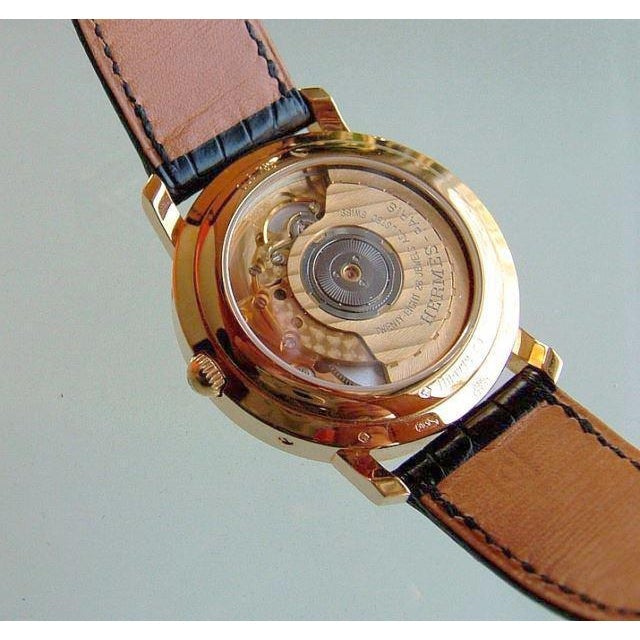 Hermes Gold 750 Clipper Reserve de Marche Automatic Or GML Alligator Watch, NIB! - poupishop