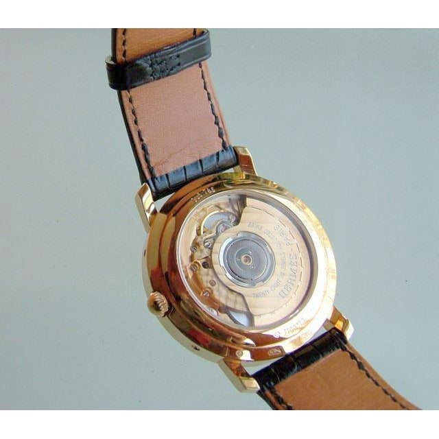Hermes Gold 750 Clipper Reserve de Marche Automatic Or GML Alligator Watch, NIB! - poupishop