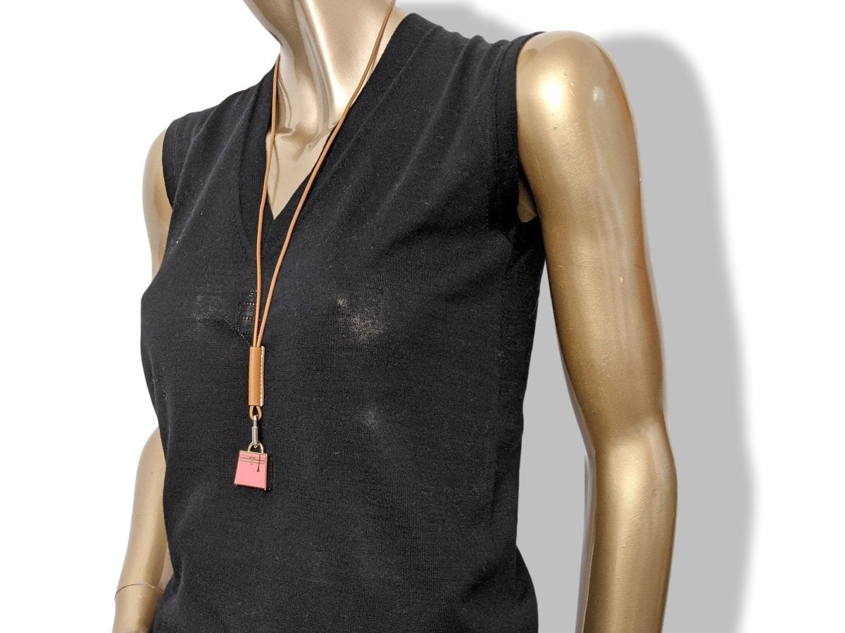 Hermes Gold Swift Leather/Palladium PENDANT CURIOSITE NECKLACE, BNIB! - poupishop
