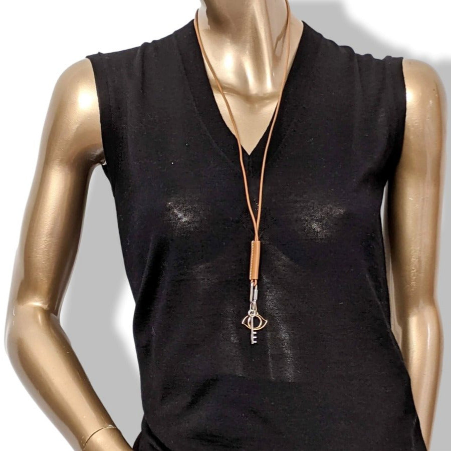 Hermes Gold Swift Leather/Palladium PENDANT CURIOSITE NECKLACE, BNIB! - poupishop