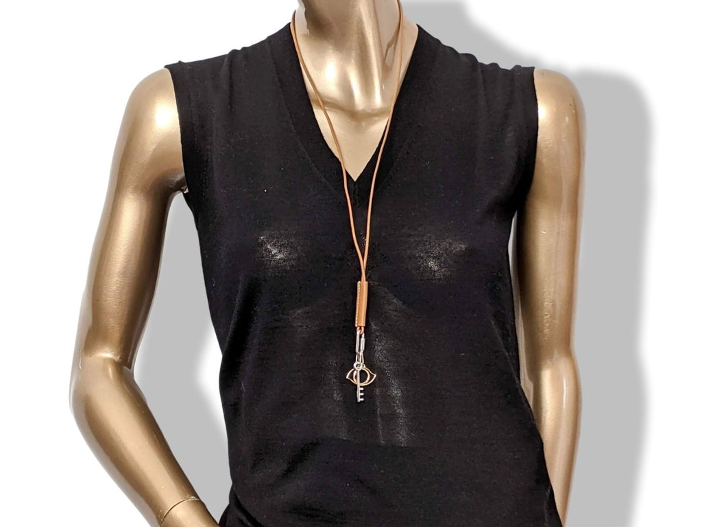 Hermes Gold Veau Swift Leather/Palladium Curiosite Necklace, BNIB!
