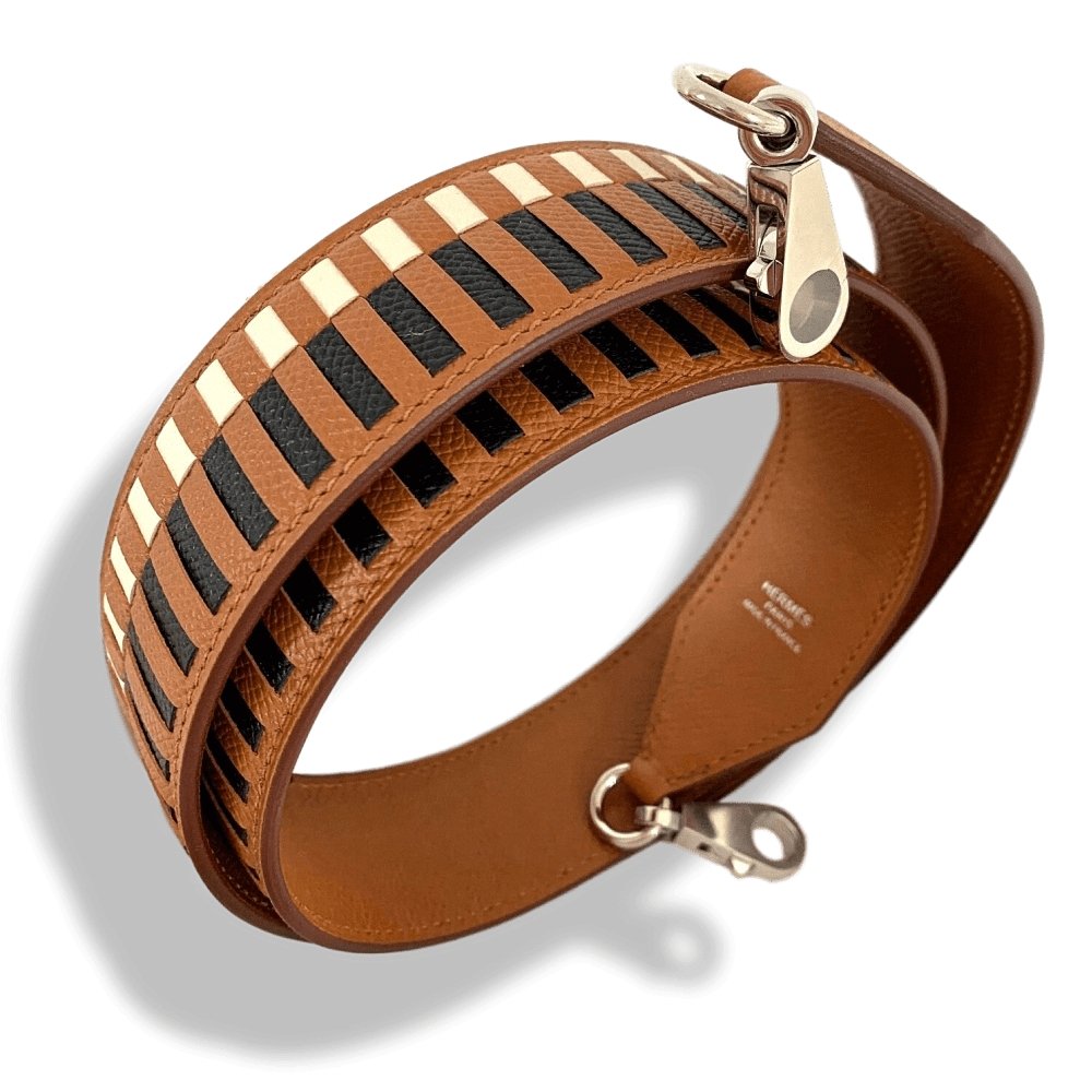 Hermes Gold/Noir/Craie Epsom SANGLE TRESSAGE 40 MM AG Bag Strap 105, NWTIB! - poupishop