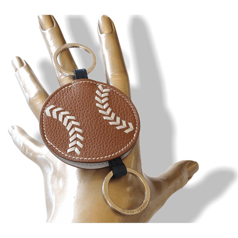 Hermes Gold/Pearl Blue Togo Collector's Baseball Key Ring Porte-Clés, BNIB! - poupishop