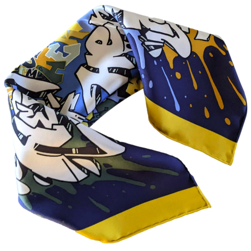 Hermes 2012 Marine/Safran/Blanc 'Graff' Twill Gavroche Pocket Scarf 42cm, NIB!