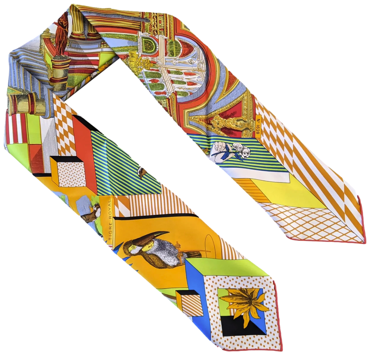 Hermes [C210] Jaune d'Or/Vert Fluo Clair "Grand Theatre Nouveau" by Gianpaolo Pagni Twill Silk Carre 90cm