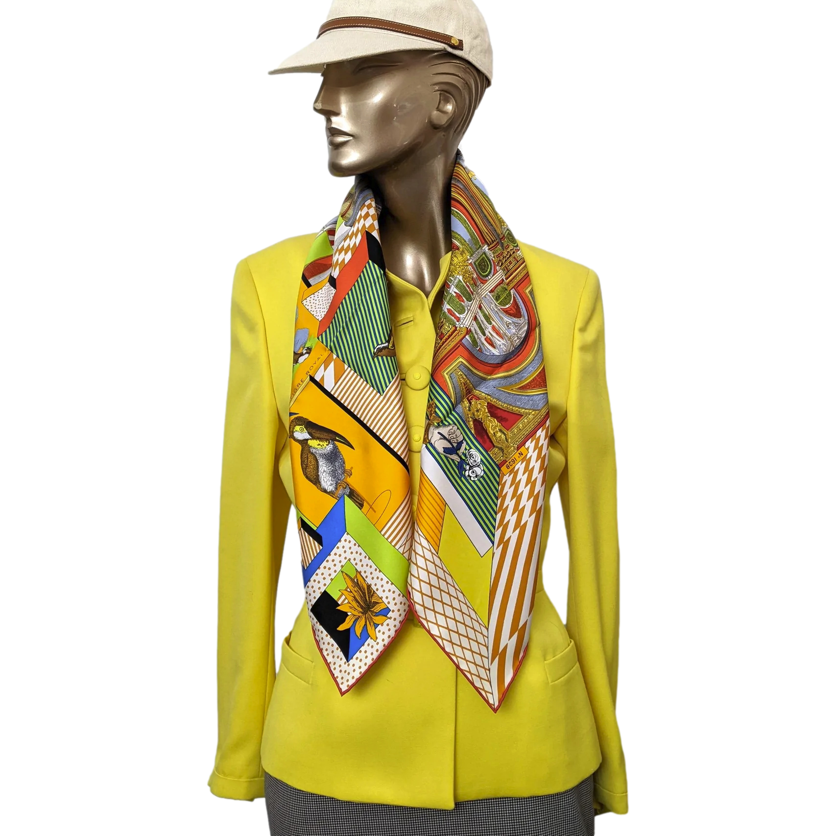 Hermes [C210] Jaune d'Or/Vert Fluo Clair "Grand Theatre Nouveau" by Gianpaolo Pagni Twill Silk Carre 90cm