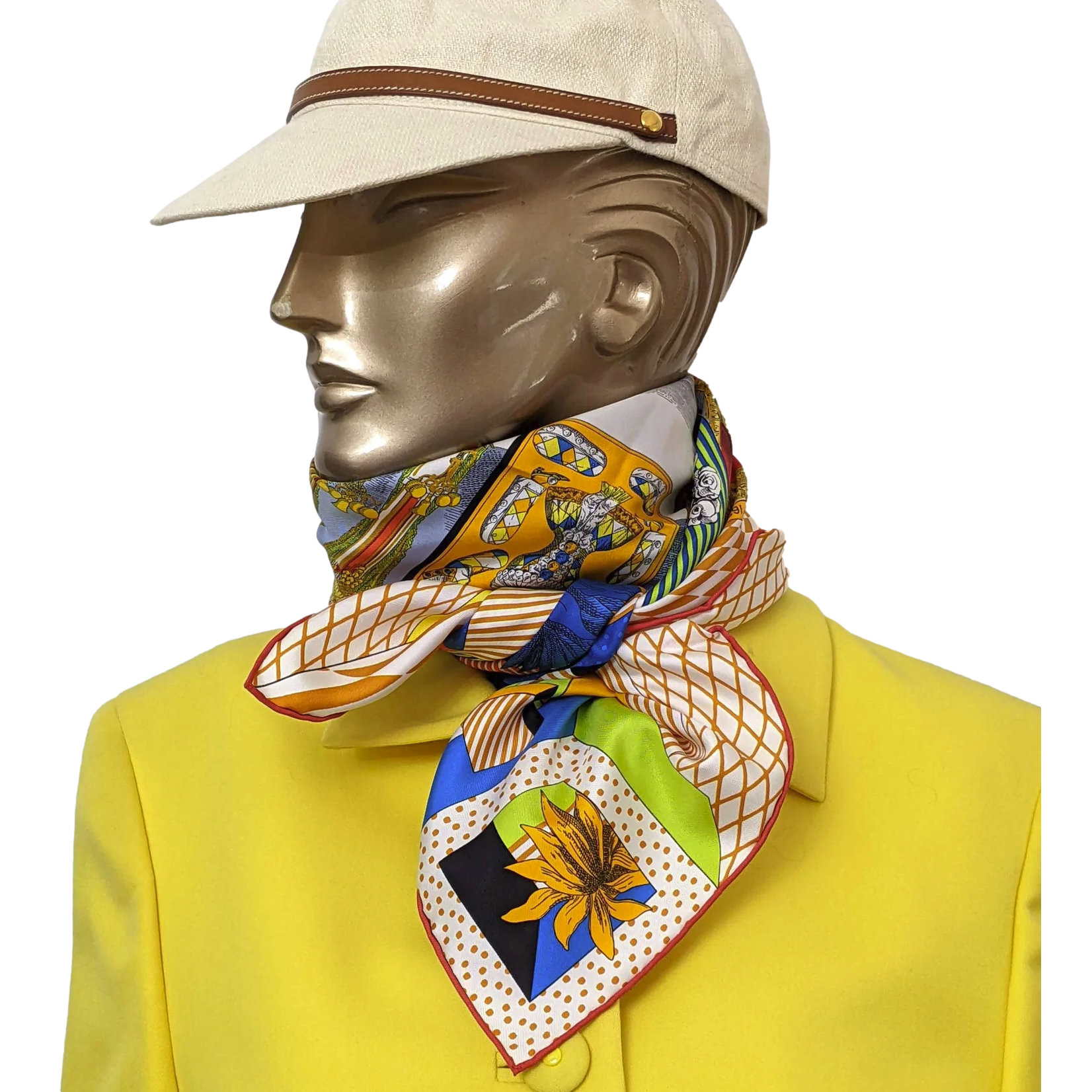 Hermes [C210] Jaune d'Or/Vert Fluo Clair "Grand Theatre Nouveau" by Gianpaolo Pagni Twill Silk Carre 90cm