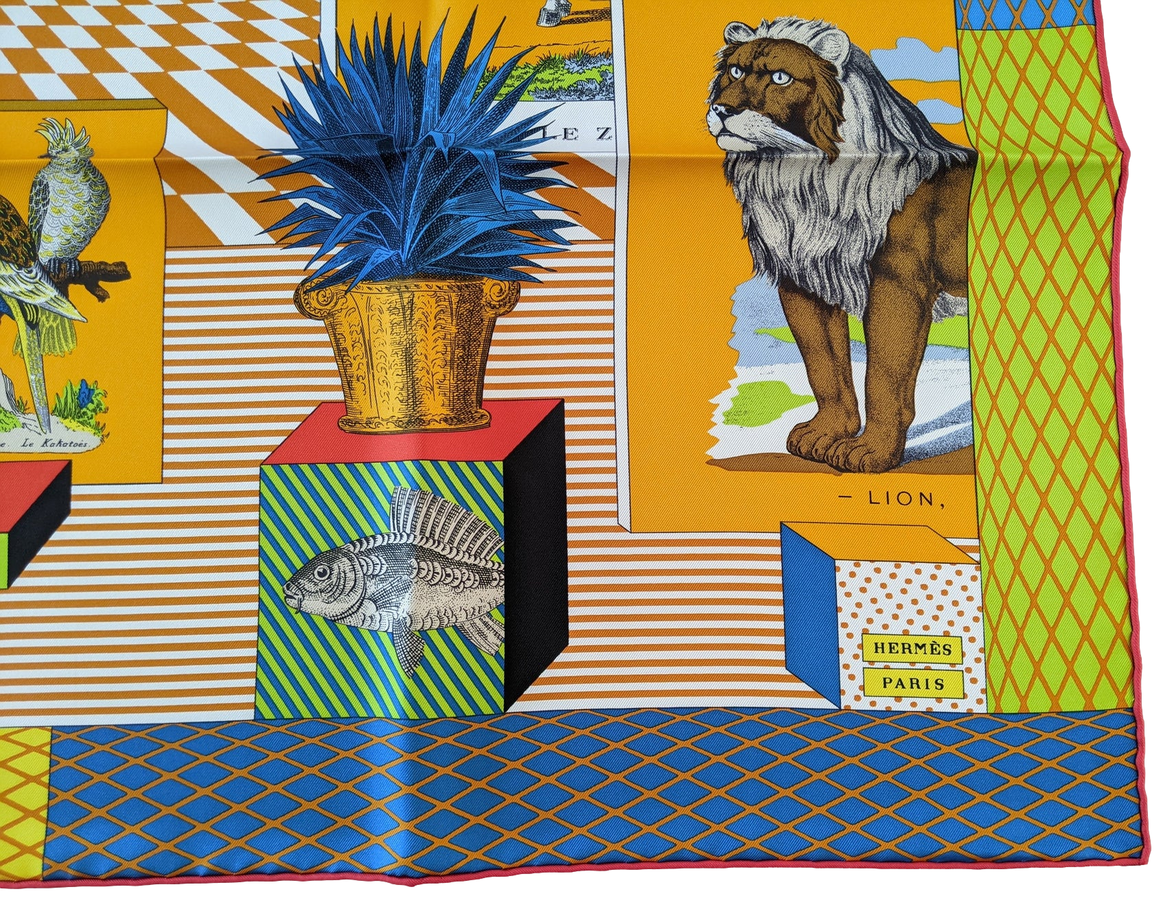 Hermes [C210] Jaune d'Or/Vert Fluo Clair "Grand Theatre Nouveau" by Gianpaolo Pagni Twill Silk Carre 90cm