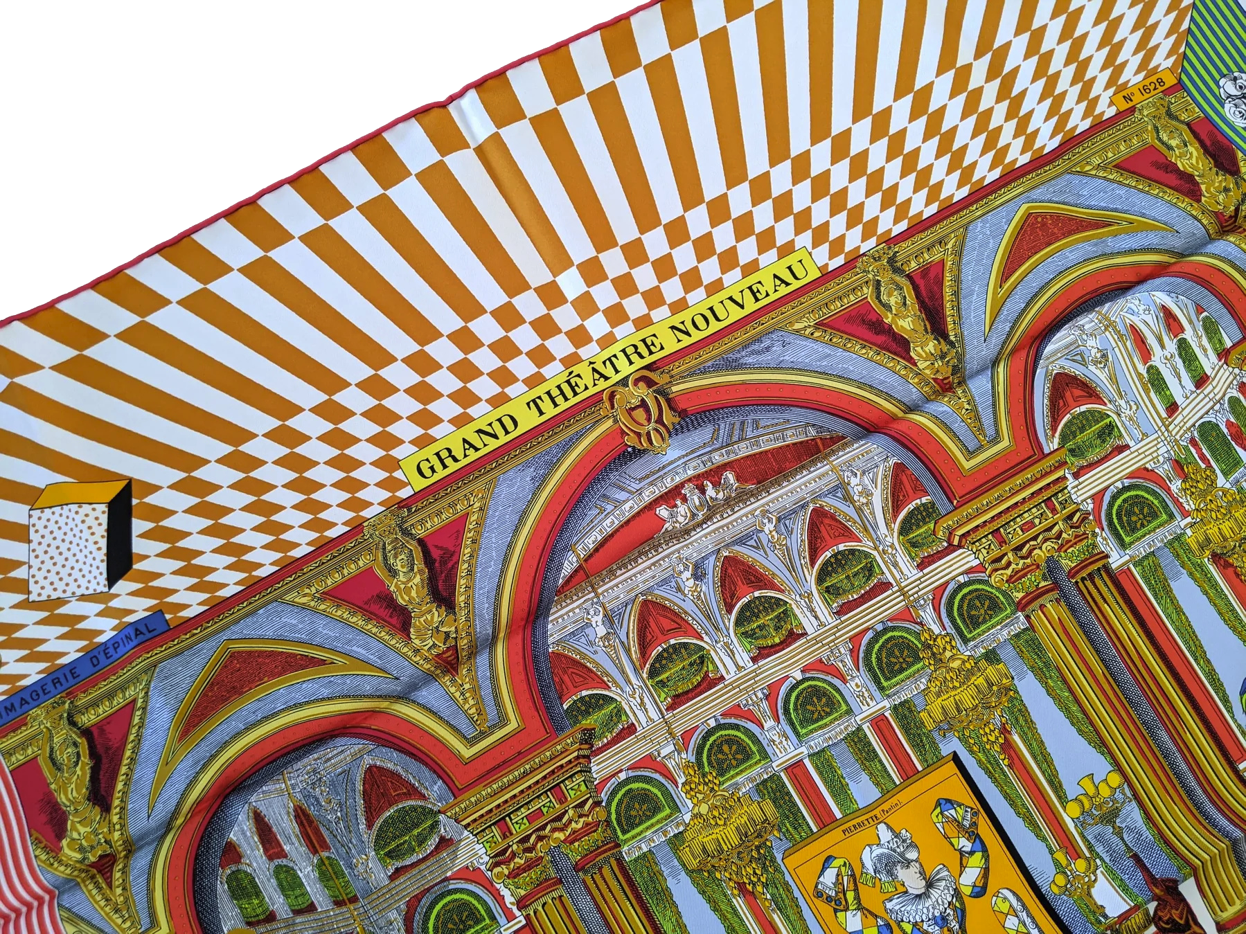 Hermes [C210] Jaune d'Or/Vert Fluo Clair "Grand Theatre Nouveau" by Gianpaolo Pagni Twill Silk Carre 90cm