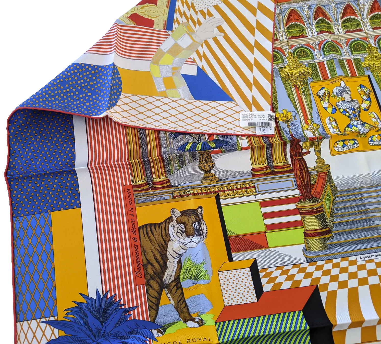 Hermes [C210] Jaune d'Or/Vert Fluo Clair "Grand Theatre Nouveau" by Gianpaolo Pagni Twill Silk Carre 90cm