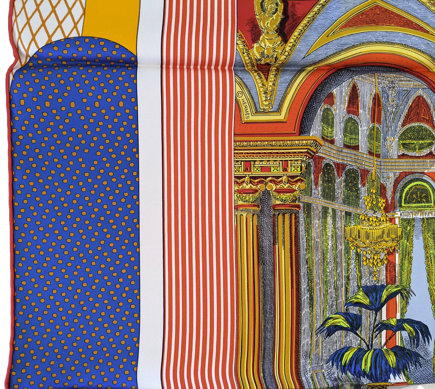 Hermes [C210] Jaune d'Or/Vert Fluo Clair "Grand Theatre Nouveau" by Gianpaolo Pagni Twill Silk Carre 90cm