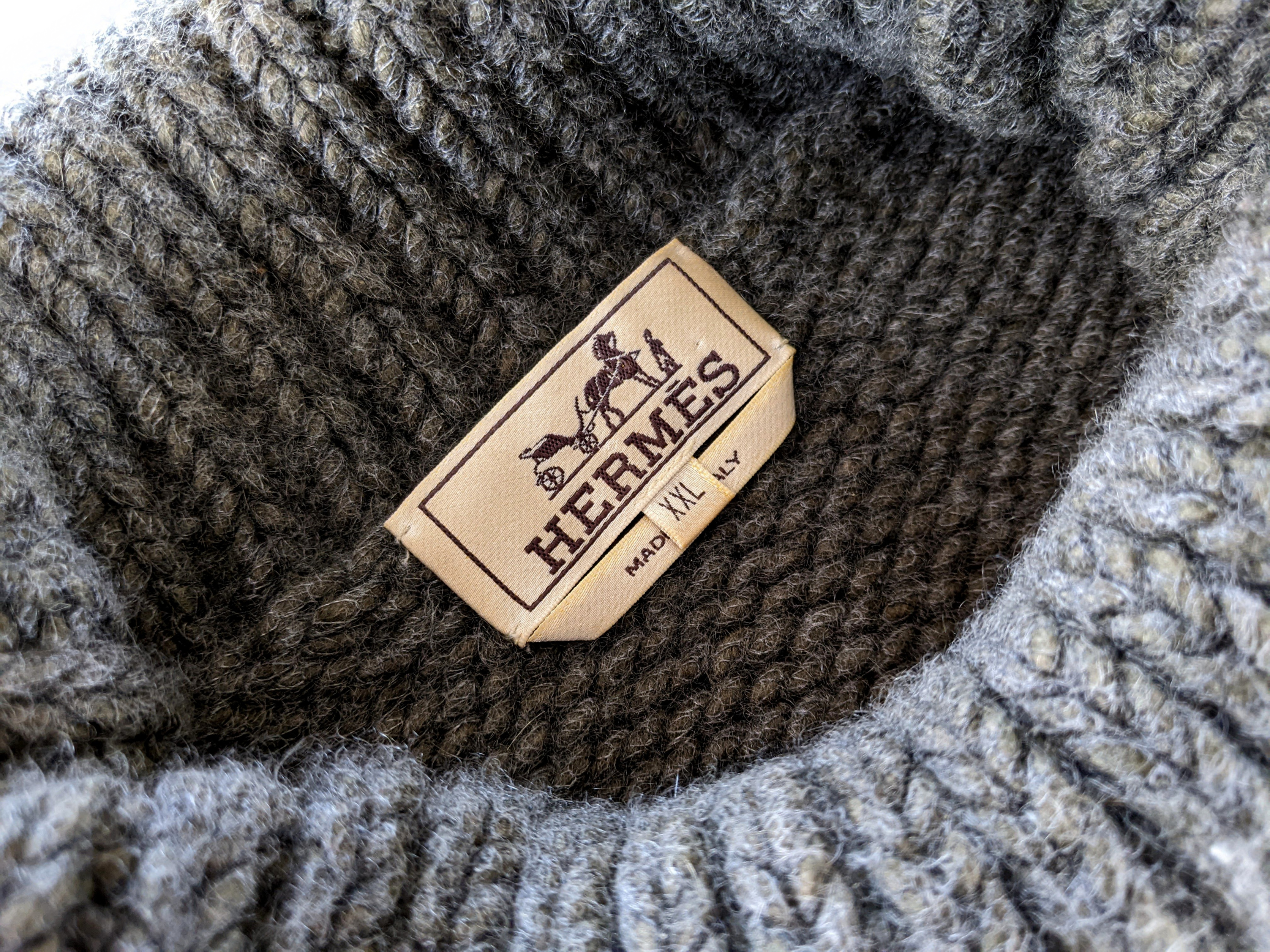 Produits Hermes Gris-Vert 100% Cashmere Turtleneck Chunky Knit Sweater SzXXL