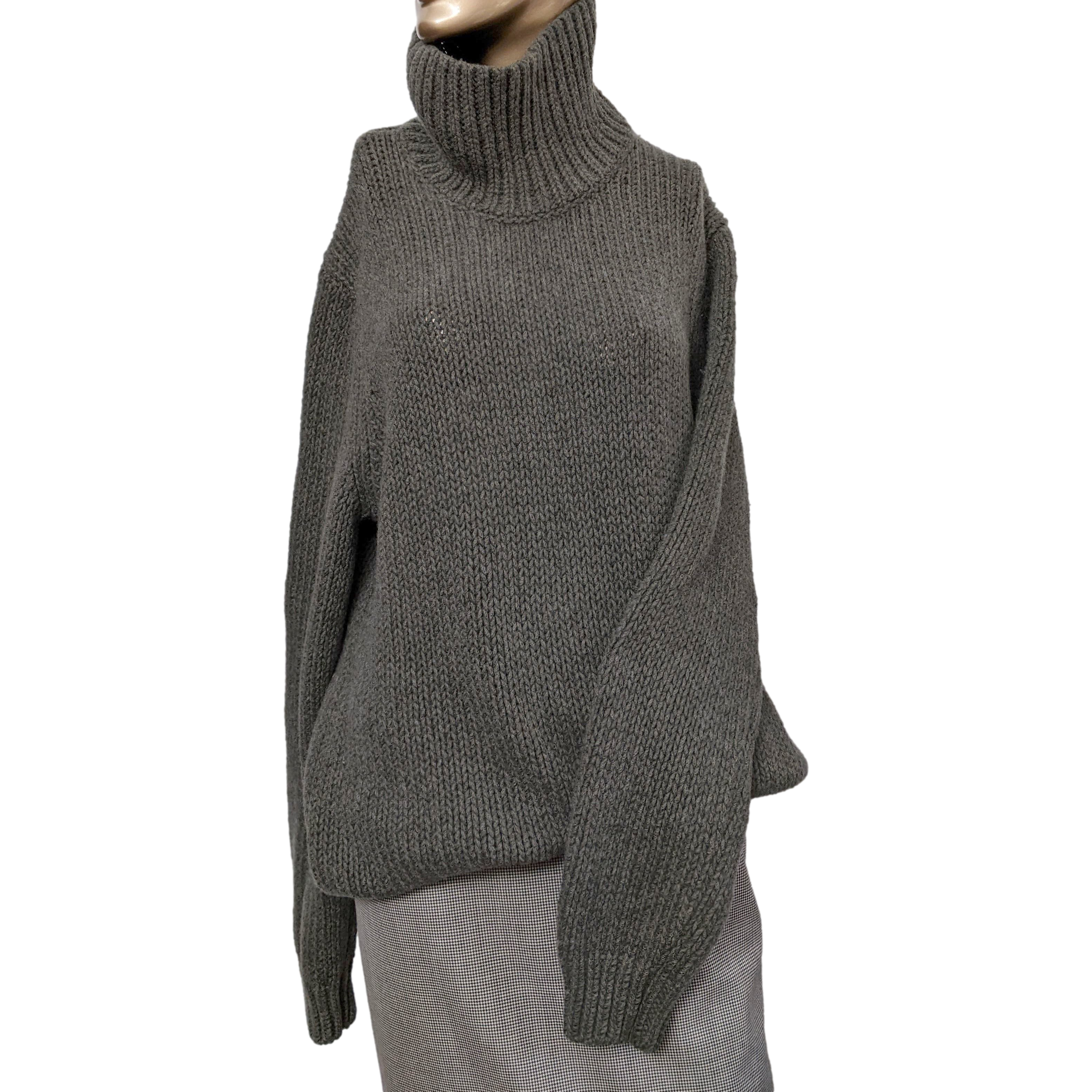 Produits Hermes Gris-Vert 100% Cashmere Turtleneck Chunky Knit Sweater SzXXL