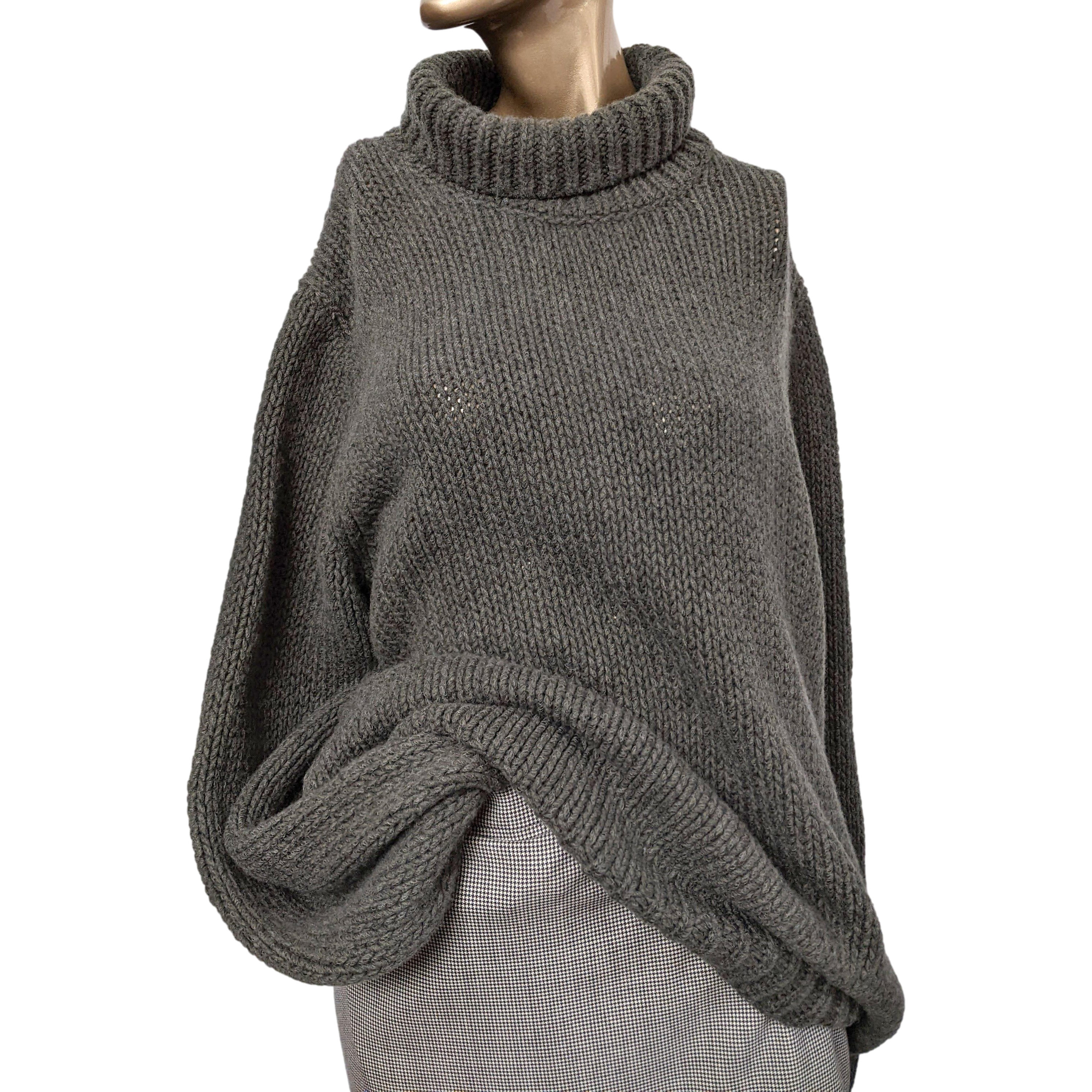 Produits Hermes Gris-Vert 100% Cashmere Turtleneck Chunky Knit Sweater SzXXL