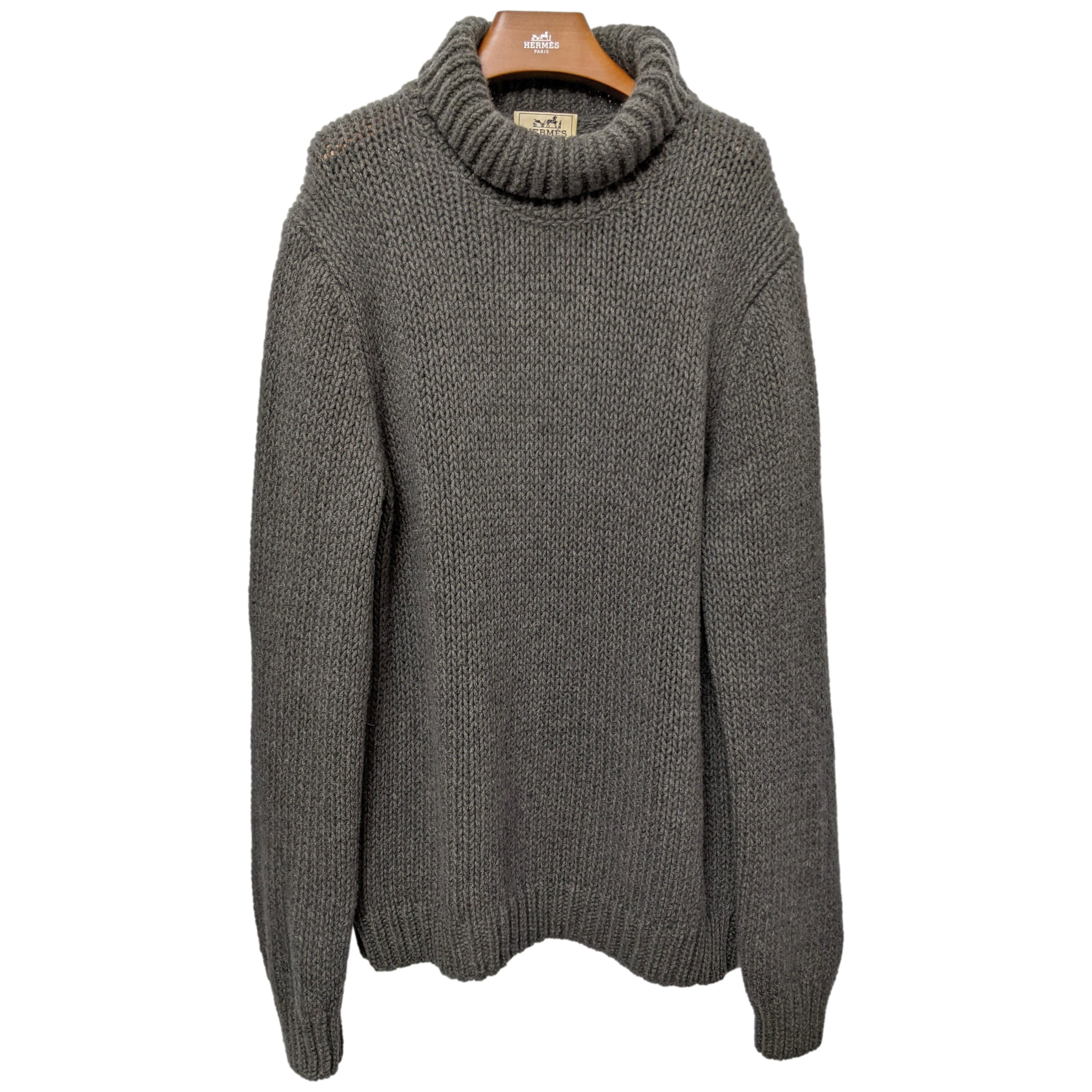 Produits Hermes Gris-Vert 100% Cashmere Turtleneck Chunky Knit Sweater SzXXL