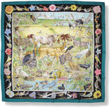 Hermes Green Black Yellow La Vie Sauvage du Texas by Kermit Oliver Blanc Matt Overprint Twill 90cm, Mint! - poupishop