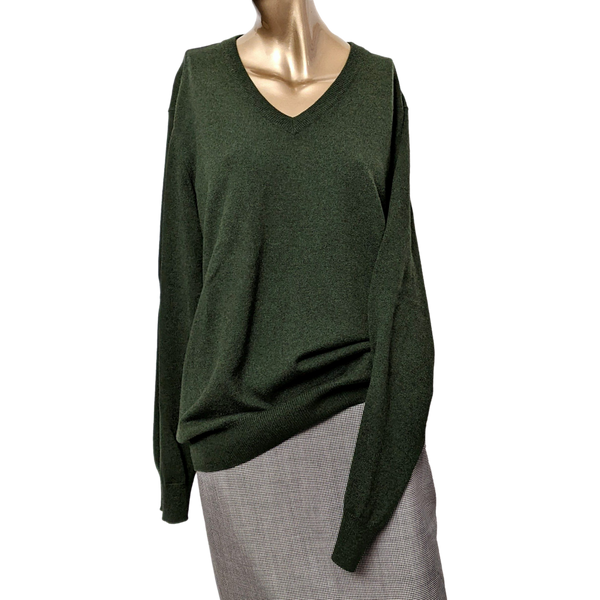 Hermes Men's Vert Chasse 100% Cashmere Classic V-Neck Sweater SzXXL