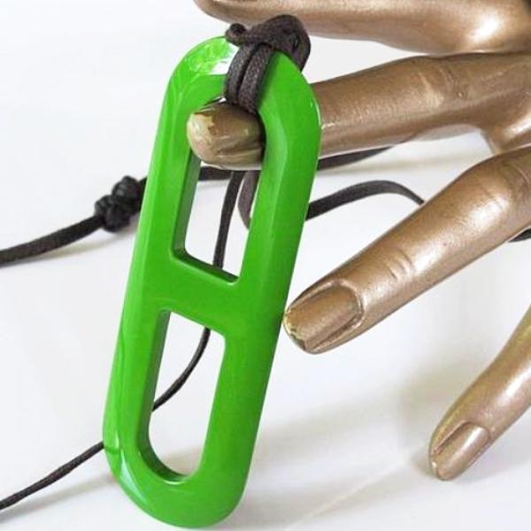 Hermes Green Glossy Lacquer Horn Scarf Ring Pendant Bag Charm, NIB - poupishop