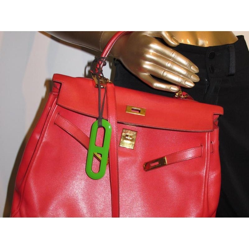 Hermes Green Glossy Lacquer Horn Scarf Ring Pendant Bag Charm, NIB - poupishop