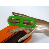 Hermes Green Glossy Lacquer Horn Scarf Ring Pendant Bag Charm, NIB - poupishop