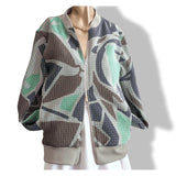 Hermes Green/Grey/Blue/Brown Double Plisse Bomber Jacket SzL, BNEW! - poupishop