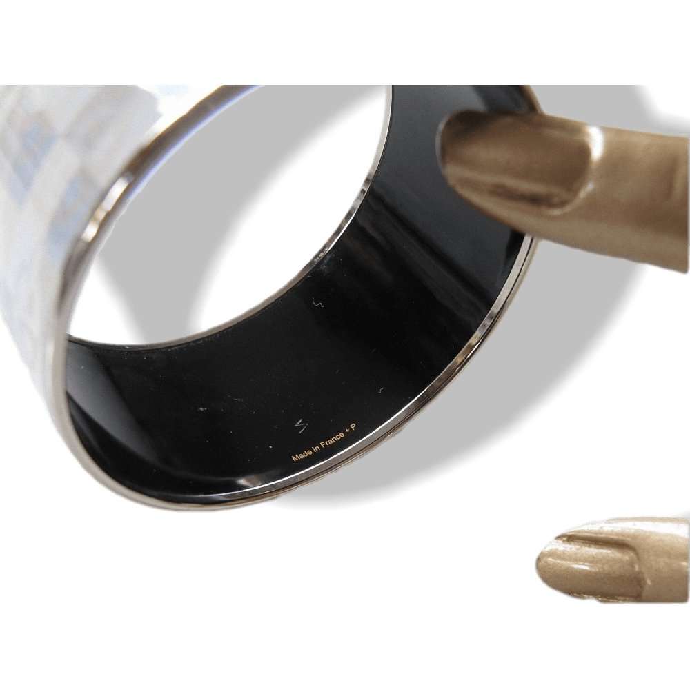 Hermes Grey Blue Rose Enamel Silver Trim OPTIQUE CHAINE D'ANCRE Xtra Wide Bangle Bracelet, New! - poupishop
