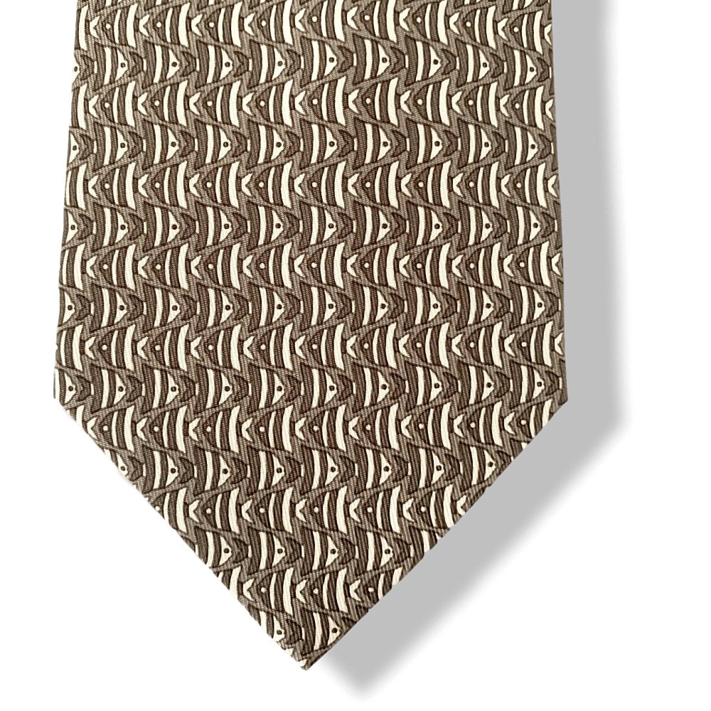 Hermes Grey Dark Brown White Scuba Diving MER ROUGE Twill Silk Tie 9cm, NWT in Pochette! - poupishop