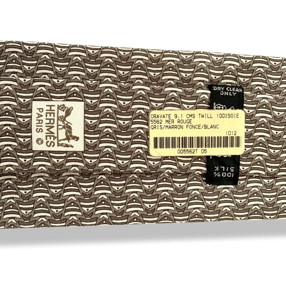 Hermes Grey Dark Brown White Scuba Diving MER ROUGE Twill Silk Tie 9cm, NWT in Pochette! - poupishop