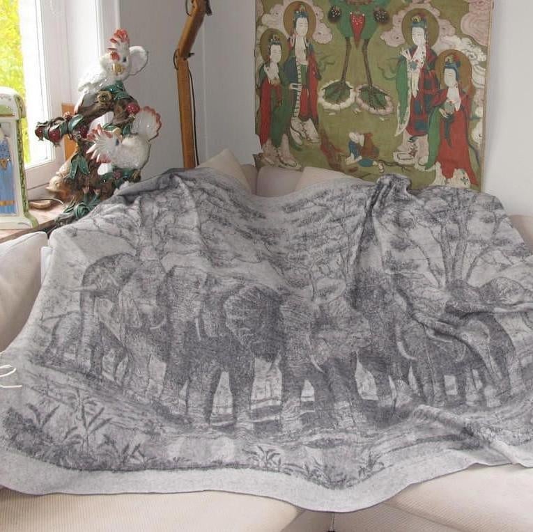 Hermes Grey Elephants 100% Cashmere Blanket Plaid GM - poupishop