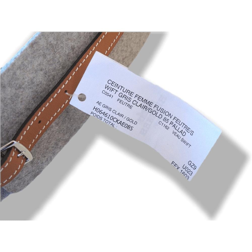 Hermes Grey Felt & Calfskin Fusion Women Belt sz85, NWT! - poupishop
